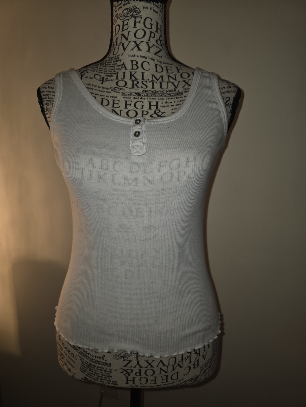 Derek Heart White Ribbed Henley Tank